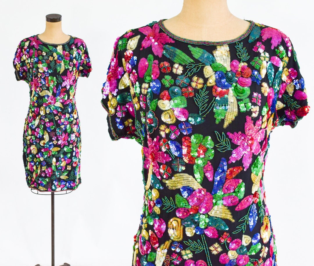 80's Ecru Jacquard Dress with Bow Waistline by Nilani