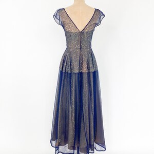 1950s Navy Lace Evening Gown 50s Navy Lace Illusion Dress Old Hollywood Small image 4
