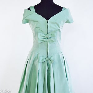 1950s Iridescent Mint Green Taffeta Cocktail Dress 50s Green Taffeta Party Dress Small image 4