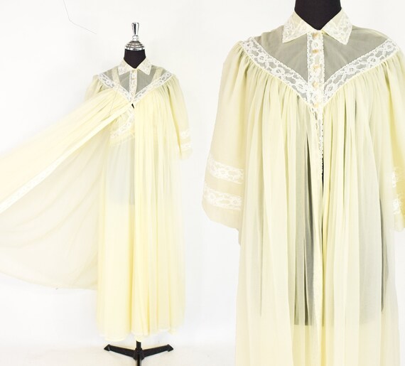 1950s Yellow Peignoir Set | 50s Yellow Nylon Robe