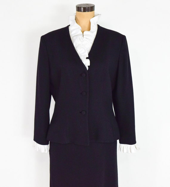 Lilli Ann | 1970s Black Wool Crepe Suit | 70s Bla… - image 3