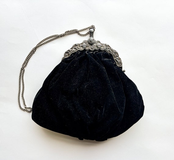 1940s Black Evening Bag | Vintage Black Cotton Velvet Handbag | MWG