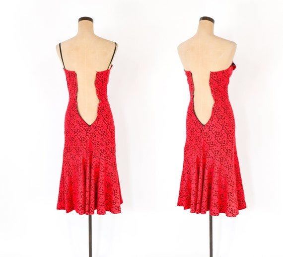 1950s Red Lace Cocktail Dress | 50s Red Lace Stra… - image 7