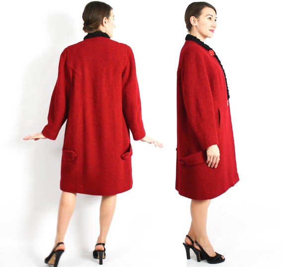 1940s Red Wool Coat | 40s Red Boucle Wool Coat | … - image 2