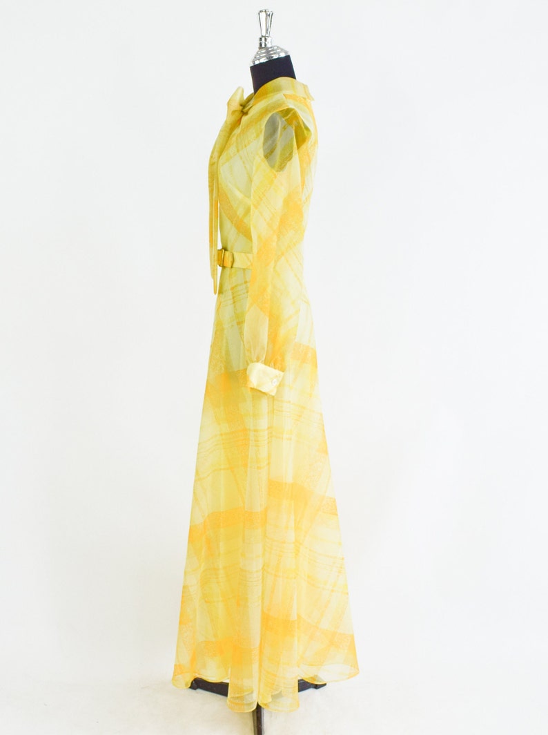 1970s Yellow Plaid Maxi Dress 70s Yellow Evening Dress Yellow Bridesmaid Dress Avalon Classics Size 10 & 16 image 9