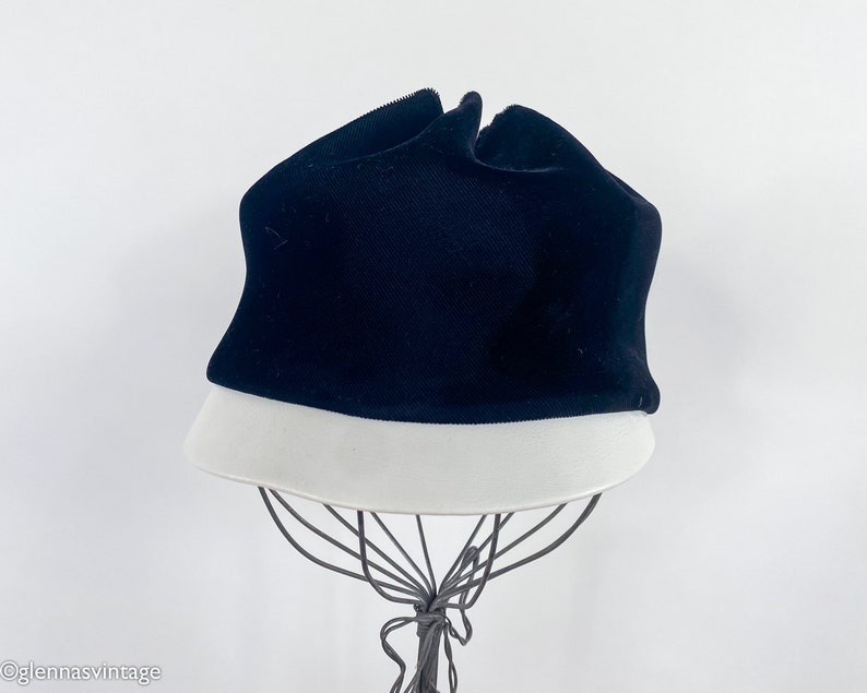 1960s Black Velvet Hat 60s Black Velvet Cap Twiggy Style The Topper Shop image 3