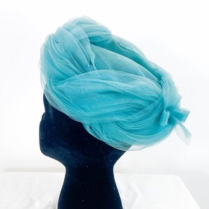 1960s Blue Tulle Hat Turquoise Blue Tulle Netting Hat Lonette image 3