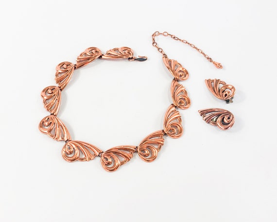 Renoir | 1950s Copper Swirls Necklace & Earrings … - image 5