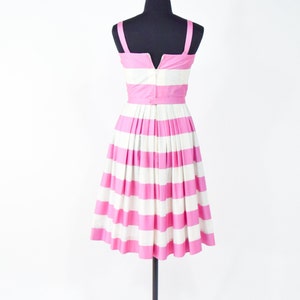 1950s Pink Stripe Cotton Dress 50s Pink Sun Dress Barbie Pink Dress Pat Primo XS image 6