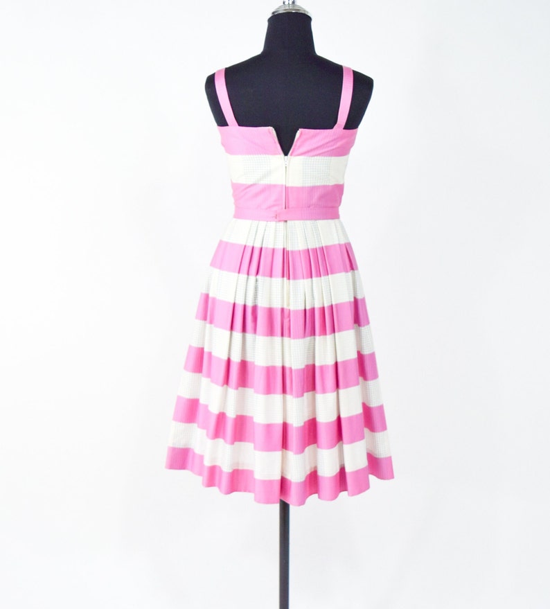 1950s Pink Stripe Cotton Dress 50s Pink Sun Dress Barbie Pink Dress Pat Primo XS image 6