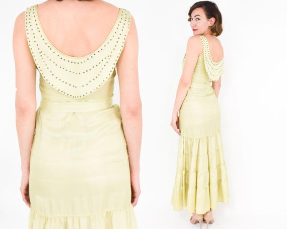 1930s Yellow Evening Dress | 30s Chartreuse Green