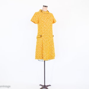 1960s Yellow Wool Plaid Dress 60s Gold Plaid Shift Dress Twiggy Style Medium image 6