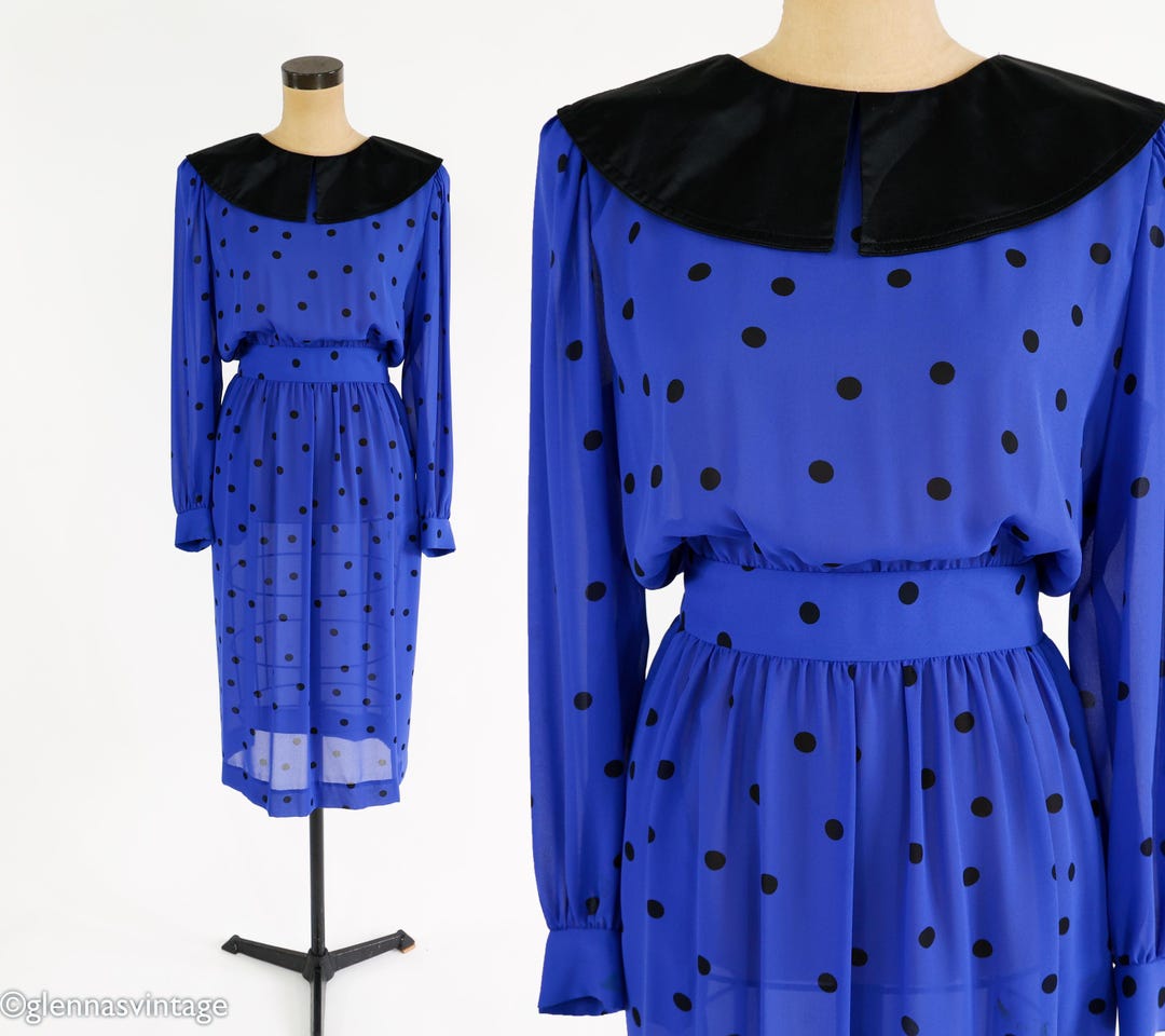 1980s Albert Nipon Blue Polka Dot Chiffon Dress | Vintage Royal Day ...