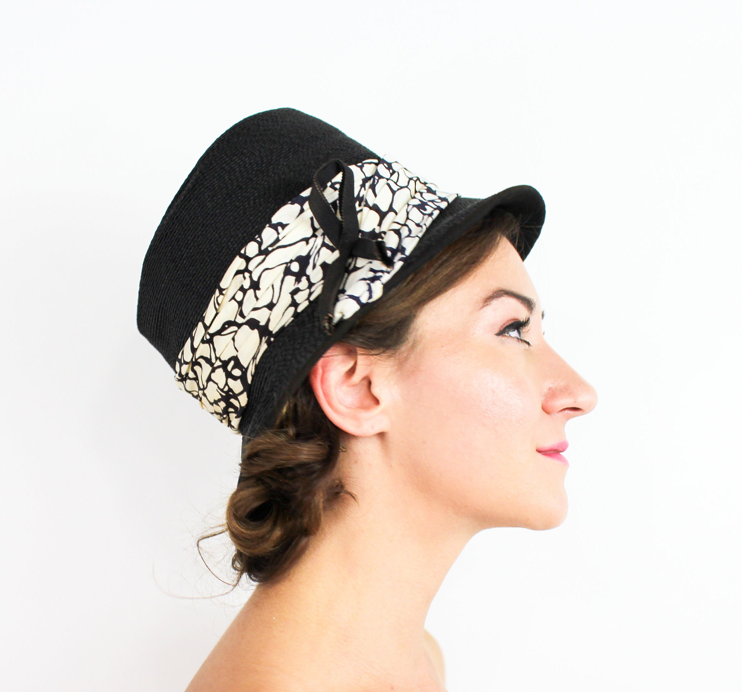 1960s Black Straw Bucket Hat 60s Black High Crown Hat - Etsy Ireland