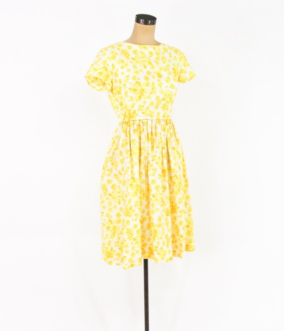 1950s Yellow Floral Print Dress | 50s Yellow Flow… - image 6