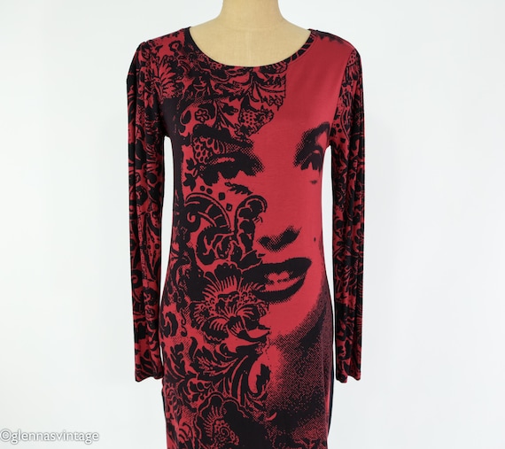 graphic long sleeve dress Medusa Dress Sheer Long Sleeve Maxi Gown with Art Print Designer Statement Dress