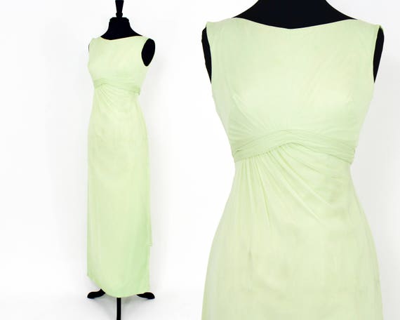 1960s Green Evening Dress | 60s Green Chiffon Even