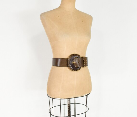 1980s Brown Wide Leather Belt | 80s Brown Leather… - image 4