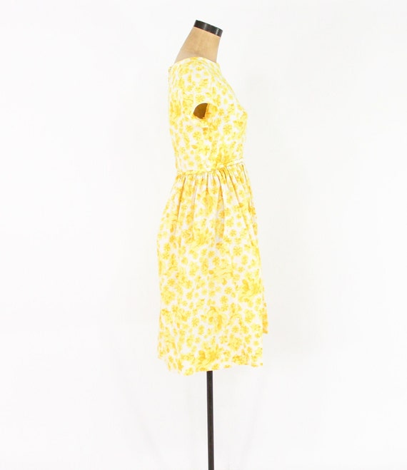 1950s Yellow Floral Print Dress | 50s Yellow Flow… - image 5