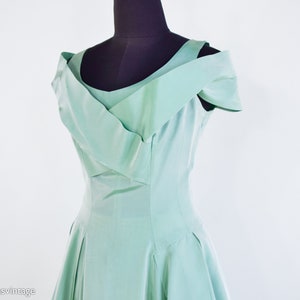 1950s Iridescent Mint Green Taffeta Cocktail Dress 50s Green Taffeta Party Dress Small image 6