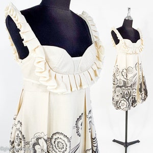 1990s White Wool Sleeveless Dress 90s Creme & Gray Print Wool Sundress WangWei Gallery S image 1