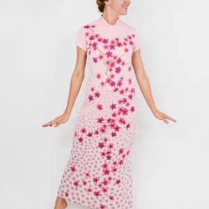 1970s Pink Flowered Maxi Dress 1970s Pink Floral Polka Dot Print Maxi Dress Alfred Shaheen Medium image 3