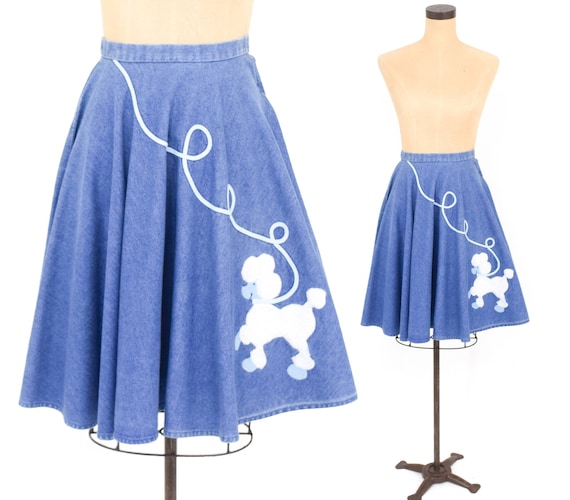 1950s Blue Denim Poodle Skirt | 50s Blue Poodle Sk