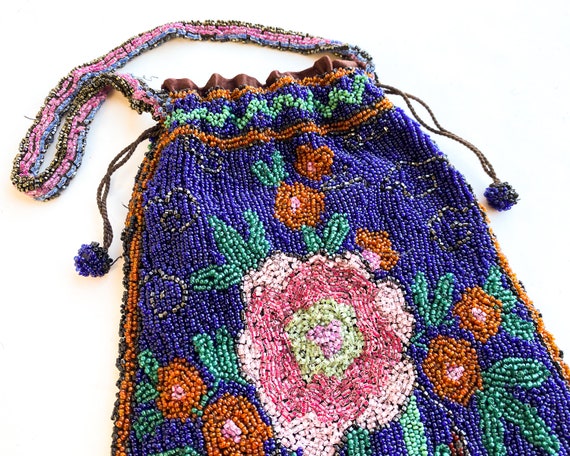 1900s Blue Floral Beaded Evening Bag | Blue & Pin… - image 4