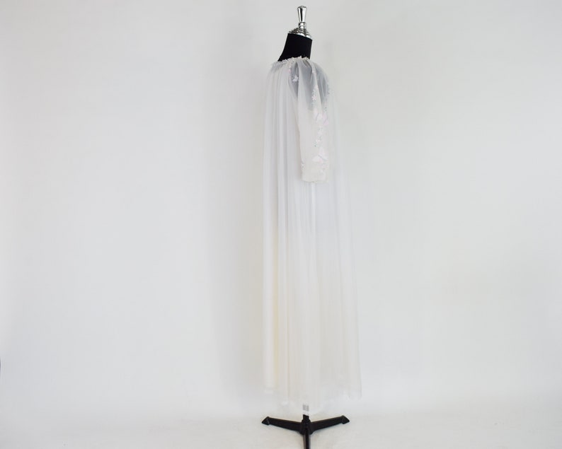 1950s White Long Peignoir Set 50s White Sheer Nylon Peignoir Miss Elaine Medium image 6