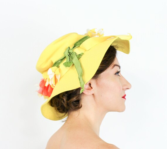 1970s Yellow Floppy Sun Hat | 70s Wide Brim Cotton
