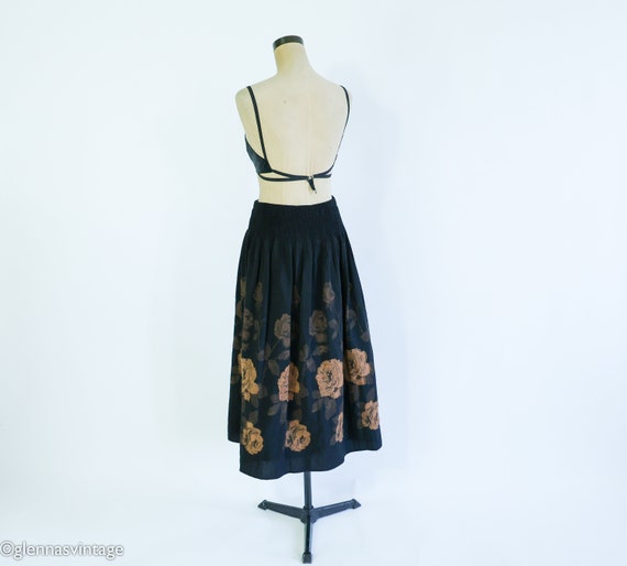 1990s Black & Bronze Floral Print Skirt | 90s Bla… - image 8