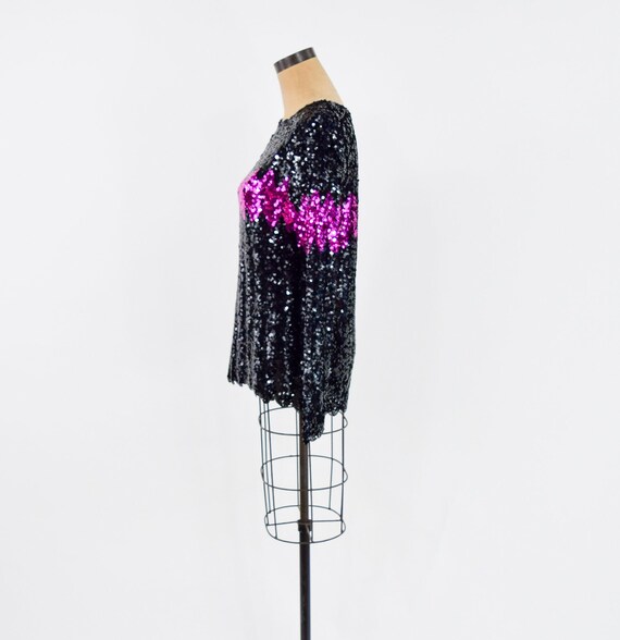 1980s Black Sequin Evening Sweater | 80s Black & … - image 4