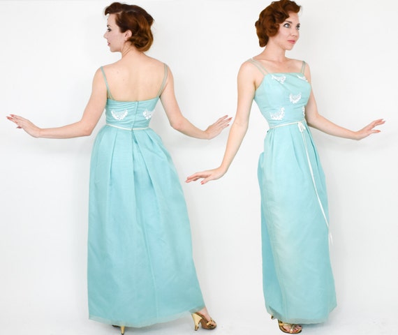 1950s Blue Evening Dress | 50s Bright Turquoise D… - image 2