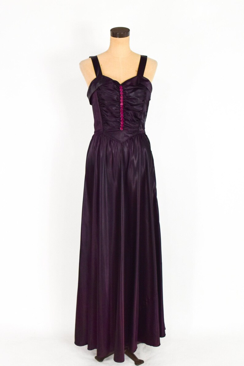 1940s Purple Satin Evening Dress 40s Deep Purple Satin Evening Gown Old Hollywood Medium image 2