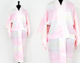 1960s Pink & White Print Kimono | 60s Pink Summer Kimono