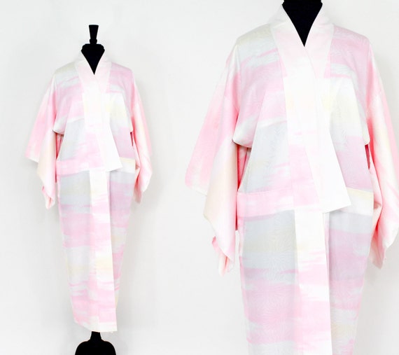 1960s Pink & White Print Kimono | 60s Pink Summer… - image 1