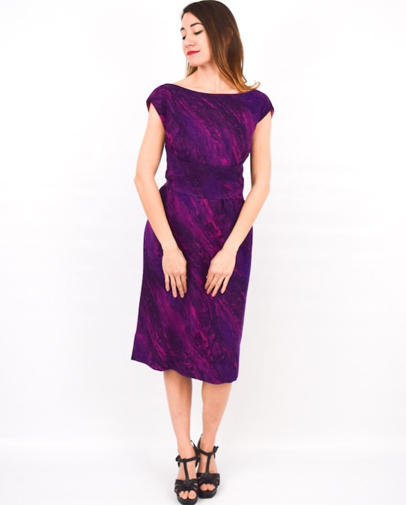 1950s Purple Wool Dress | 50s Purple Sleeveless W… - image 5