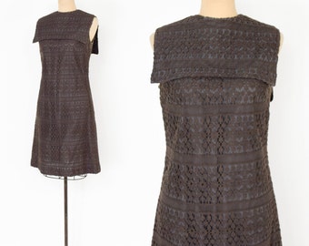 Bruin katoenen oogje uit de jaren 60 | Vintage bruine jurk | Carl Naftal, medium
