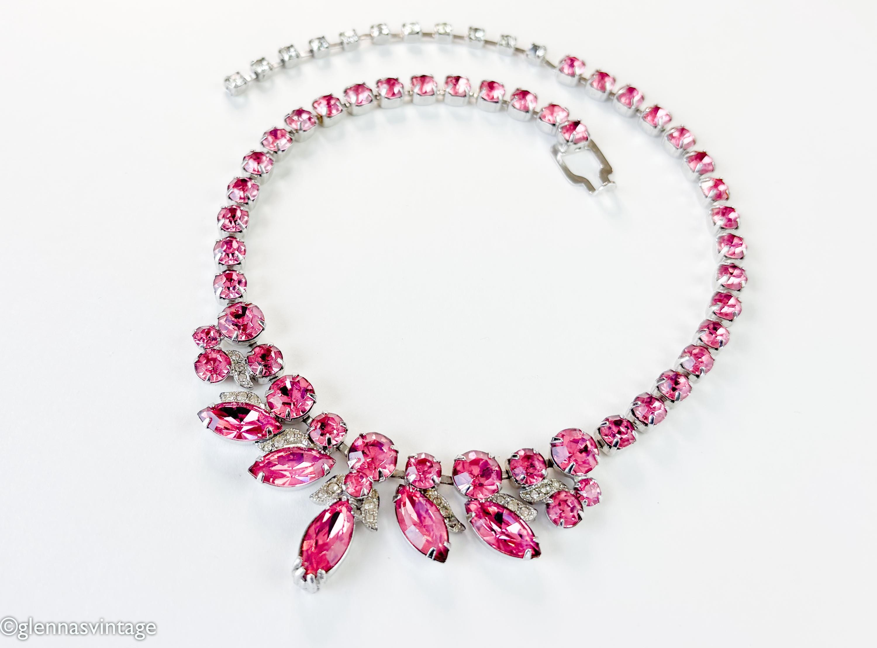 1950s Eisenberg Pink Rhinestone Choker | Vintage Rhinestone Pink