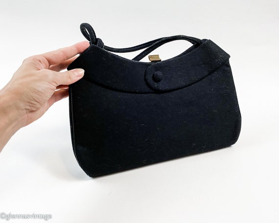 1950s Black Wool Evening Handbag | 50s Black Wool… - image 8