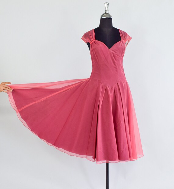 1940s Mauve Pink Party Dress | 40s Pink Chiffon E… - image 3