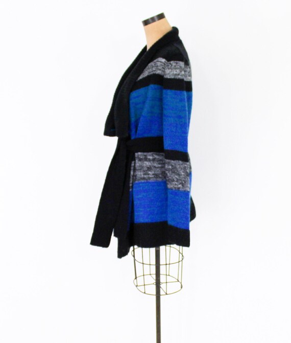 1990s Blue & Gray Stripe Cardigan | 90s Blue Wrap… - image 3