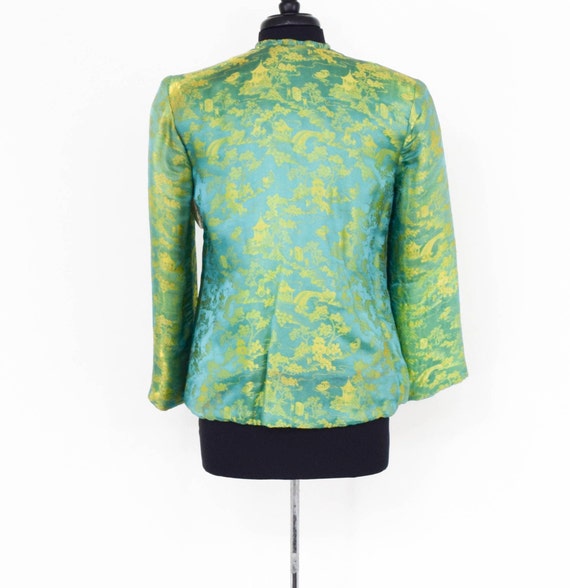 1940s Green Silk Brocade Jacket |  40s Gold & Tur… - image 6