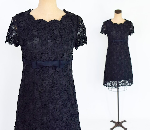 1960s Black Embroidery Lace Dress | 60s Black Lace