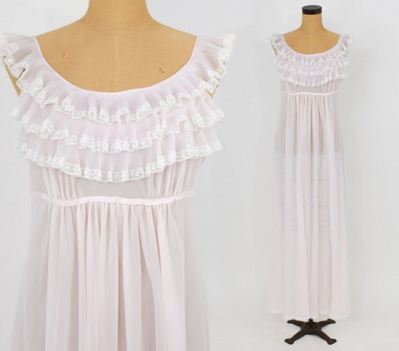 1950s Pink Ruffle Nightgown | 50s Pale Pink Nightg