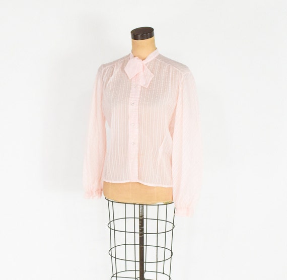 1950s Pink Nylon Blouse | 50s Sheer Pink Blouse |… - image 2