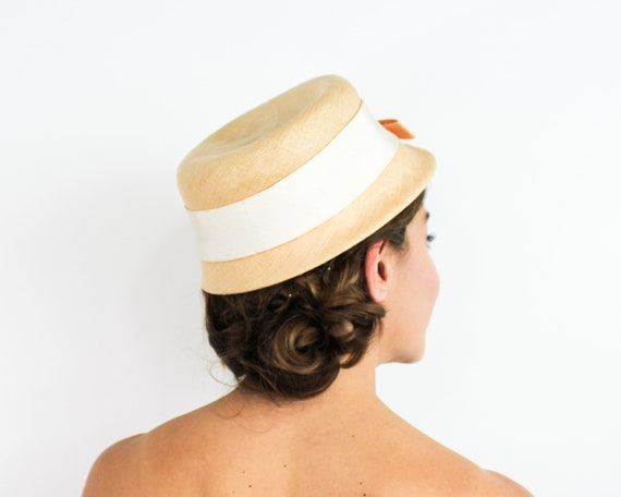 1950s Peach Straw Bucket Hat | 50s Beige Raffia H… - image 6