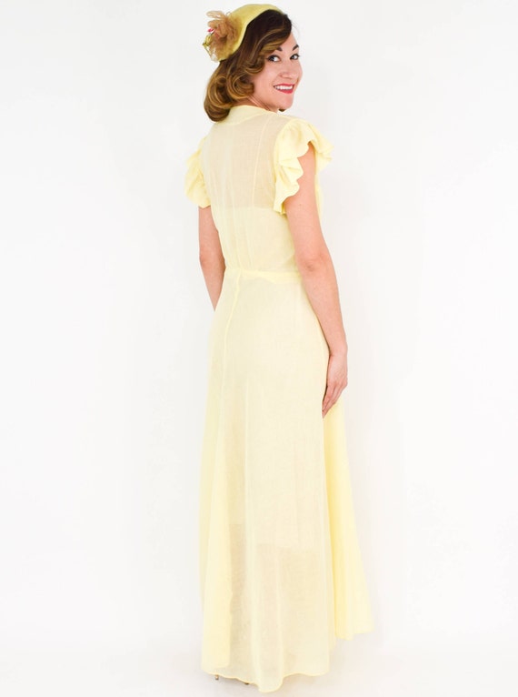 1940s Yellow Cotton Party Dress | 40s Yellow Shee… - image 6