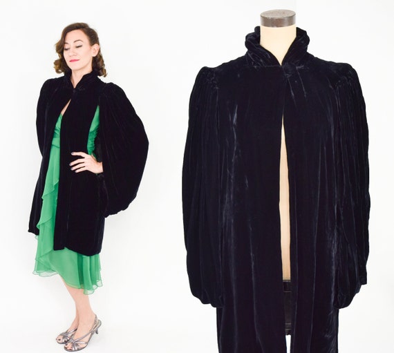 1930s Black Silk Velvet Coat | 30s Black Velvet E… - image 4