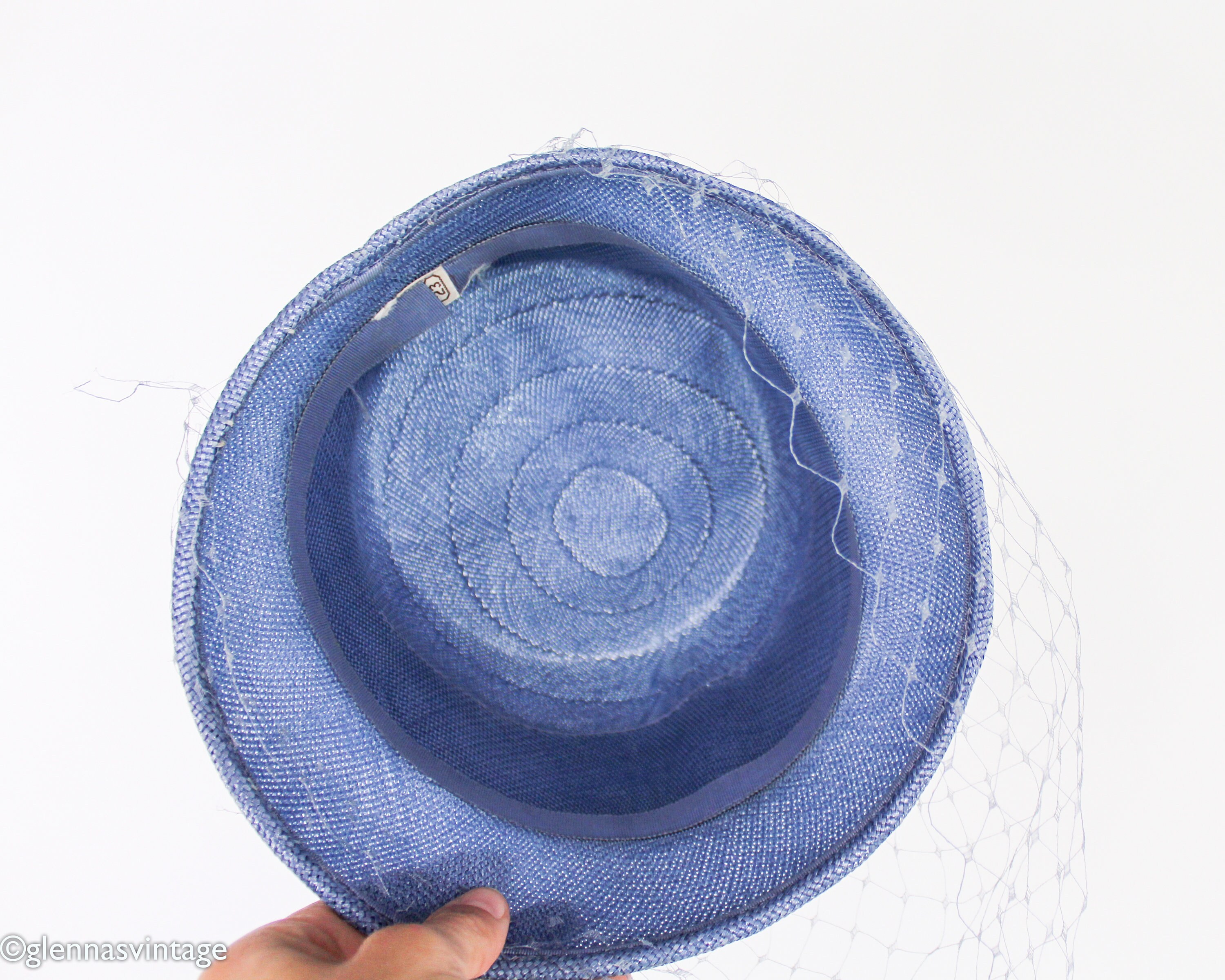 Vintage Baby Blue Raffia Straw Bucket Hat Vintage Blue Straw Bucket Hat with Ribbon and Bows, 1960s 21  main image 2